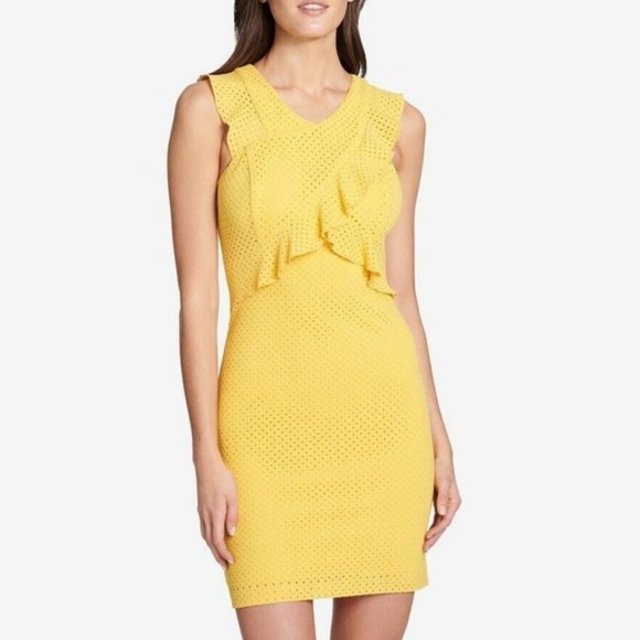 Guess Dresses & Skirts - Guess eyelet ruffle yellow sheath dress size 12